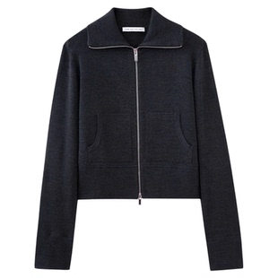 水云间灰色高领翻领羊毛针织开衫外套女拉链毛衣叠穿宽松2026新款