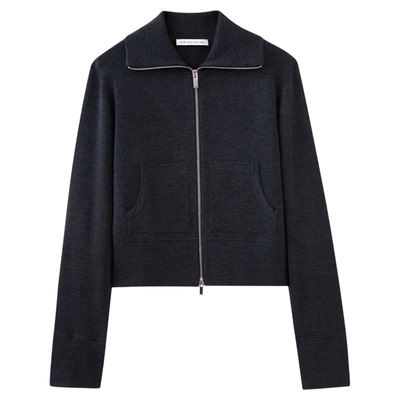 水云间灰色高领翻领羊毛针织开衫外套女拉链毛衣叠穿宽松2026新款