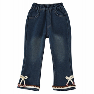 童装女童加绒喇叭牛仔裤秋冬季新款时尚洋气弹力一体绒保暖女宝裤