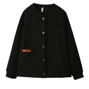 加绒卫衣开衫女秋冬宽松大码休闲简约棒球服胖mm加厚保暖短款外套