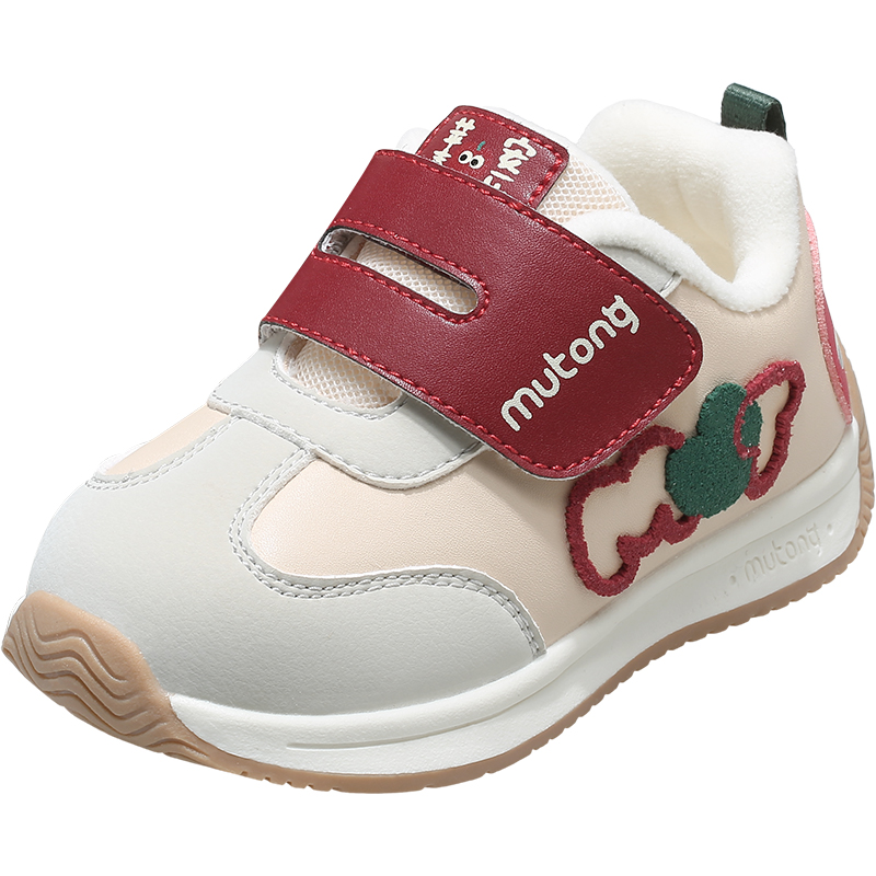 牧童儿童运动鞋秋冬新款轻便缓震女童红色祝福鞋幼儿园加绒男童鞋