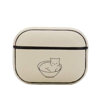 里面LM｜一碗喵系列真皮AirPods123代AirPodspro123代耳机壳定制保护套刻字定制清新可爱卡通不撞壳小众治愈
