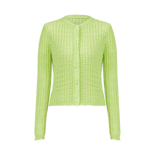 IAmMIX27圆领针织开衫女春季新款简约百搭亚麻混纺竖坑条短款上衣