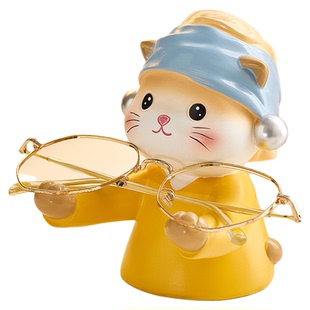 可爱猫咪动物眼镜放置架摆件创意收纳托架眼镜店道具装饰展示搁架