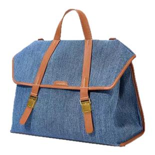 露嫚妮琦卢昱晓同款植鞣林山行登山游历公文包牛仔布双肩旅行包