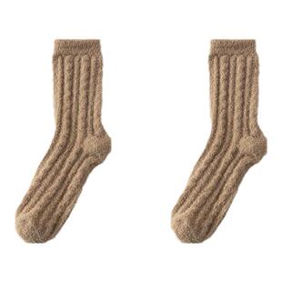 澳绒袜子女冬季毛绒棉袜中筒双面保暖加绒加厚睡眠堆堆珊瑚绒长袜