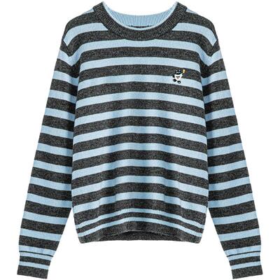 LAGOGO可爱刺绣条纹圆领针织衫