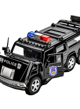 合金警车六轮悍马模型声光仿真