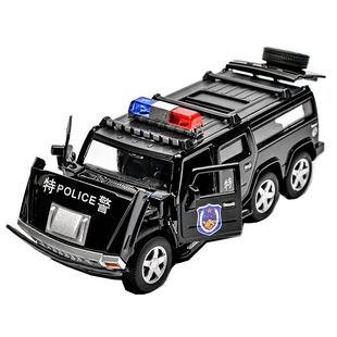 合金警车六轮悍马回力车模型儿童玩具小汽车男孩宝宝声光仿真警车