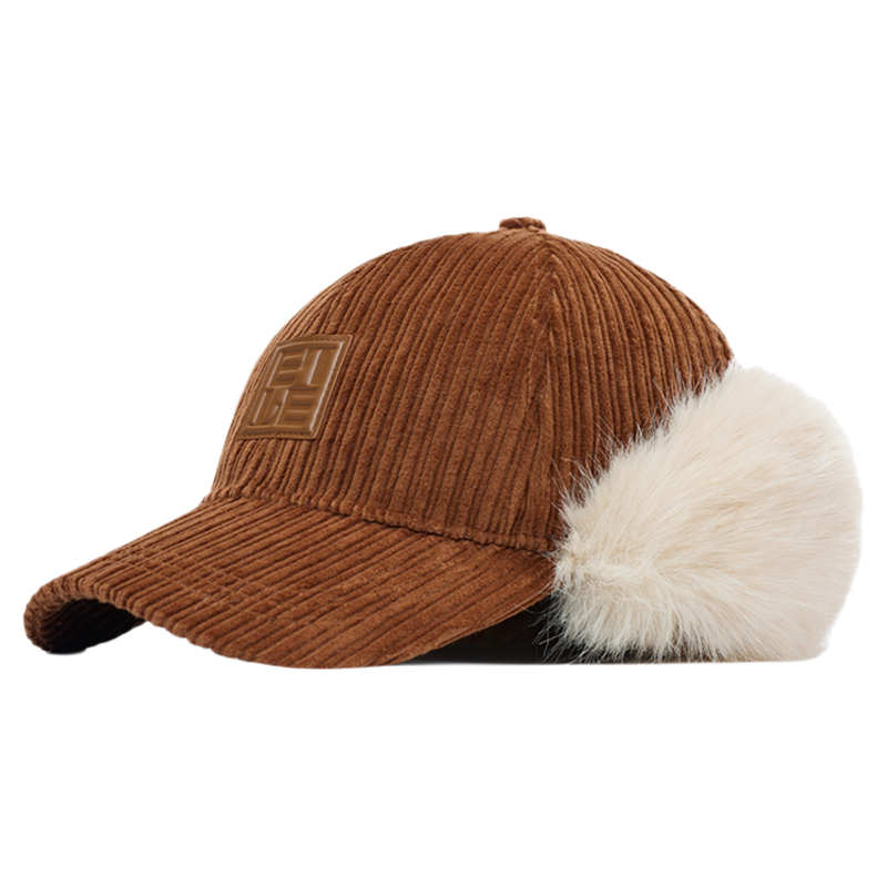 ELLE灯芯绒护耳棒球帽女