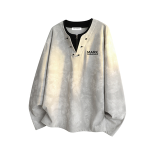 马克华菲假两件长袖T恤男款春秋季半拉链潮牌男士内搭上衣打底衫