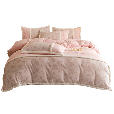 水星家纺雕花绒四件套冬季保暖