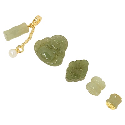 天然和田玉碧玉佛公竹节吊坠