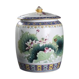 景德镇陶瓷大口米缸水缸面缸20斤家用带盖米桶防潮防虫茶饼密封罐
