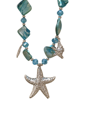 蓝色度假风贝壳海星项链女海边