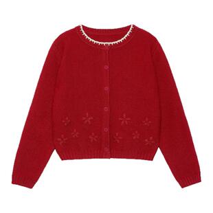 LLANO钩花针织开衫新年新衣复古法式温柔气质精致感上衣女秋冬季