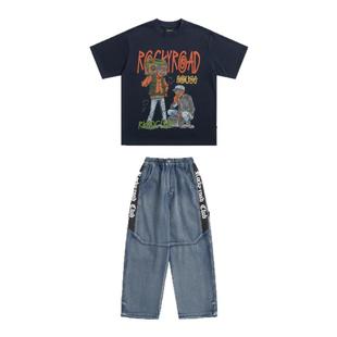 ROCKYROAD童装美式高街水洗做旧涂鸦印花短袖T恤潮牌宽松上衣