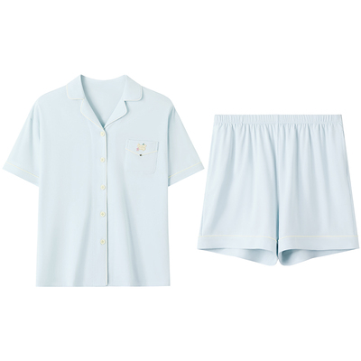 红豆【小海风】纯棉情侣睡衣女带胸垫抗菌凉感男士短袖薄款家居服