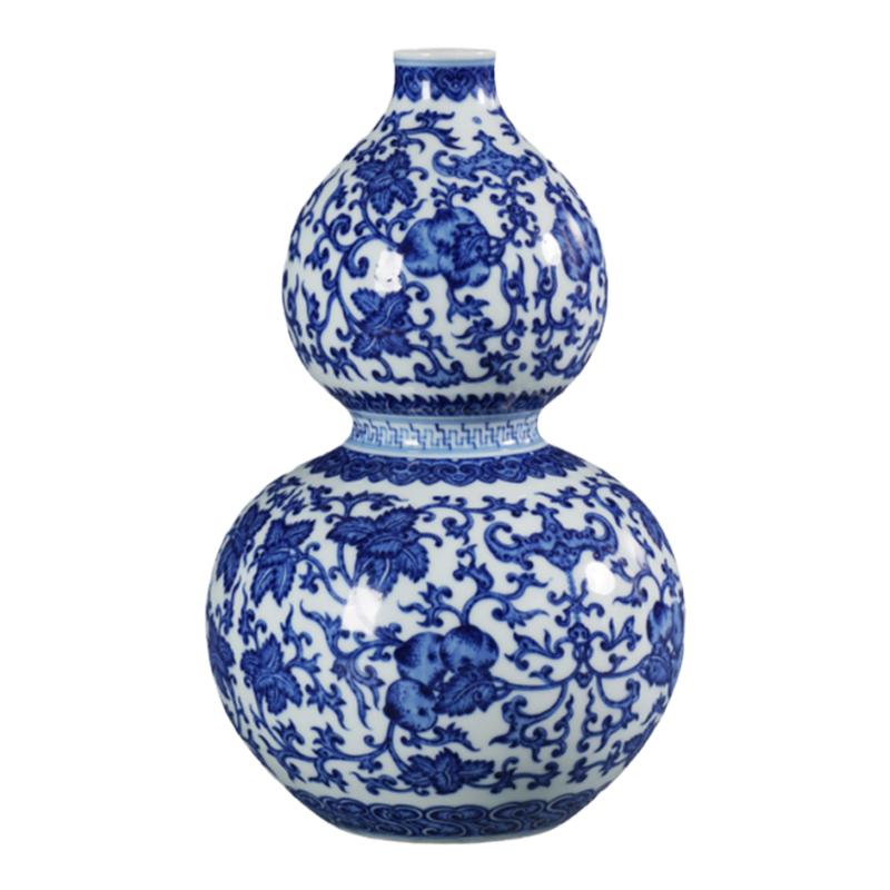 子成窑手绘景德镇青花瓷插花花瓶家客厅家居摆件青花缠枝纹葫芦瓶