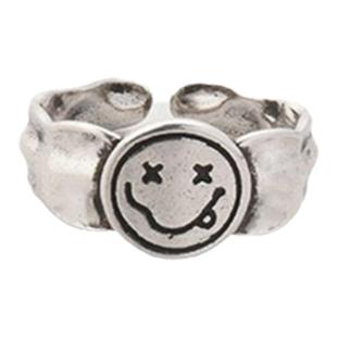 PDSTYLE 日韩圆脸搞怪表情吐舌凹凸面戒指复古个性男女嘻哈食指环