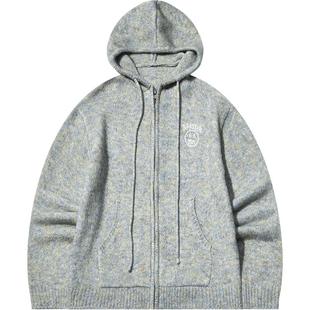 BEASTER鬼脸刺绣图案连帽针织开衫男秋季新款宽松复古毛衣外套女