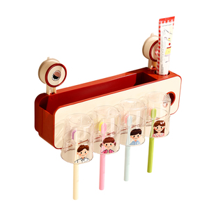 吸盘挤牙膏器牙刷置物架壁挂式免打孔漱口杯架家用卫生间牙刷挂架