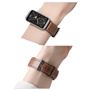 适用于华为手环7/8/9/10真皮表带kim-b19磁吸折叠扣腕带band七八九十代nfc标准版智能运动男女时尚表链配件