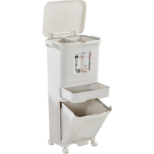 厨房垃圾桶家用带盖防臭大号一体按压式厨余日式双层分类干湿分离