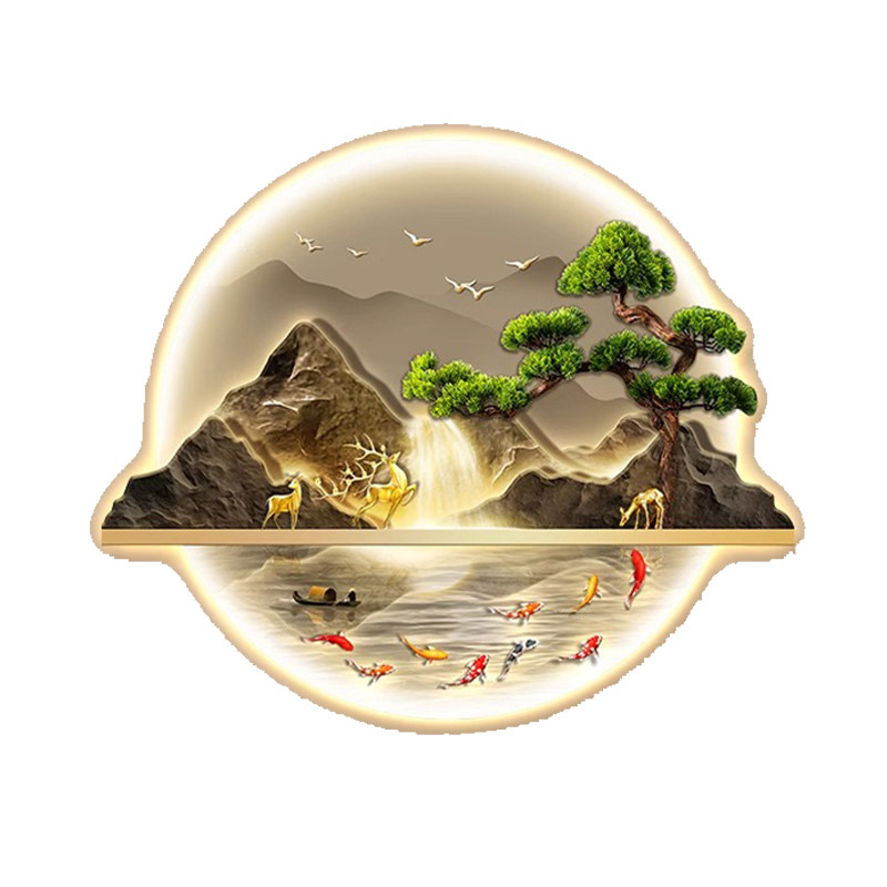 新中式流水生财山水沙发挂画