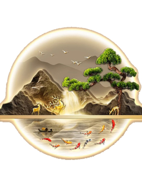 新中式流水生财山水沙发挂画