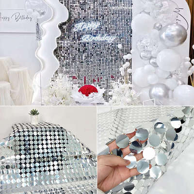风动板亮片镜面幕墙辐射闪动圆形珠片帘串婚礼背景墙广告派对布置