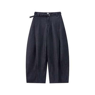 秋新宽松加绒弯刀版型牛仔裤