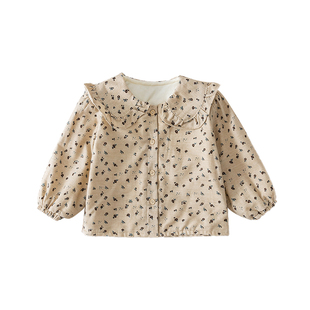 女童衬衫秋冬季加绒加厚新款2025女孩小碎花衬衣儿童纯棉磨毛上衣