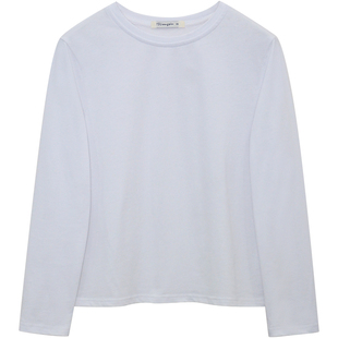 一三良品小个子 wan能小白t基础叠穿白色正肩圆领长袖打底T恤女