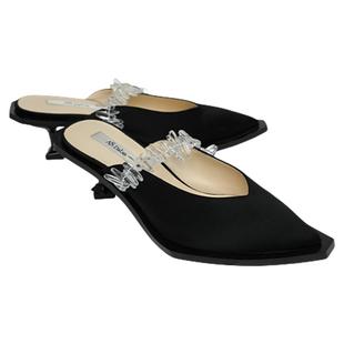 【黄灿灿同款】AS DALIO重磅醋酸黑色绸缎面水晶装饰婚鞋高跟鞋