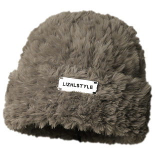 美拉德穿搭毛绒帽子男女秋冬天金属标保暖针织毛线帽大头围显脸小