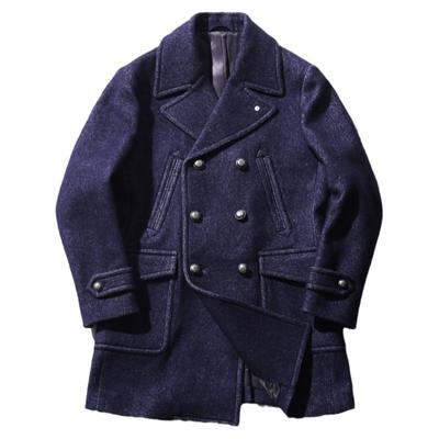 艾比路复古牛仔蓝双排扣海军大衣