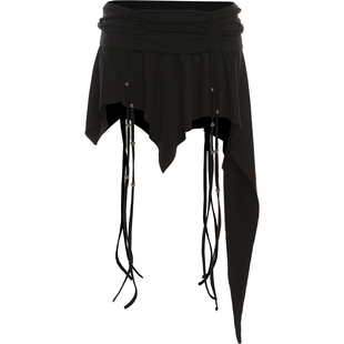 KLIOU 酷girl炸街个性黑色高腰半身裙女设计感褶皱显瘦不规则短裙