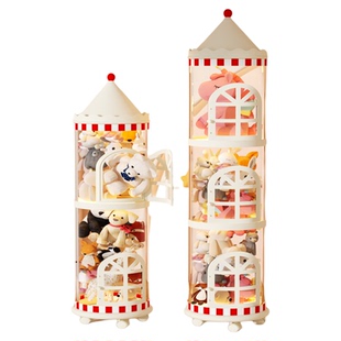 侧开门娃娃收纳桶装儿童毛绒玩具整理筐透明玩偶筒放公仔收纳神器