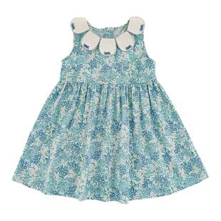 幼悠女童连衣裙夏季新款无袖纯棉田园花瓣领裙子清凉小女孩仙女裙