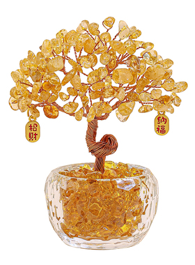 招财猫水晶发财树工位桌面摆件