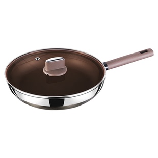 有钛平底锅316不锈钢无涂层不粘锅家用炒菜锅电磁炉专用牛排煎锅