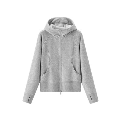 森马插肩袖紧身抓毛分割外套女