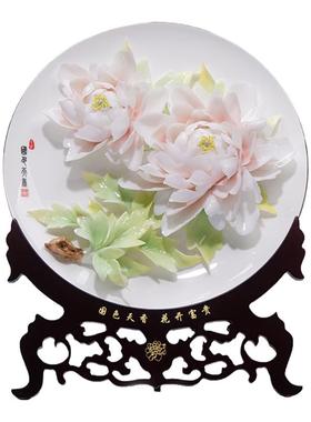 夫己陶瓷工艺品客厅墙面牡丹瓷