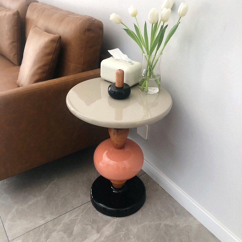 北欧创意沙发边几丹麦艺术简约奢客厅茶几漆糖葫芦实木烤桌子圆轻