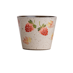 景德镇复古手作粗陶猪口杯咖啡杯草莓咖啡杯大口径300ml拉花神器