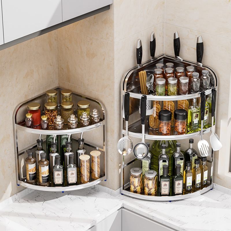 304不锈钢厨房调味品置物架多功能油盐酱醋三角收纳架转角调料架