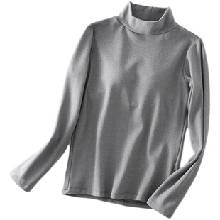 带胸垫冬季加厚平绒细螺纹小高领长袖T恤女罩杯内衣一体保暖上衣