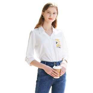 betu百图女装2026年春装新款卡通印花七分袖衬衫通勤OL衬衣上衣