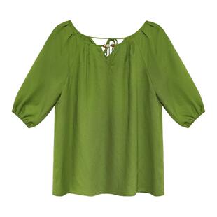 贰羊设计【现货7折】【珠露】正反两穿小衫女天丝亚麻短袖衬衫